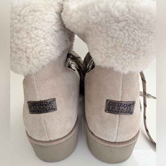 Australia Luxe Collective Jaden Cream Suede boots shearling lining size 6